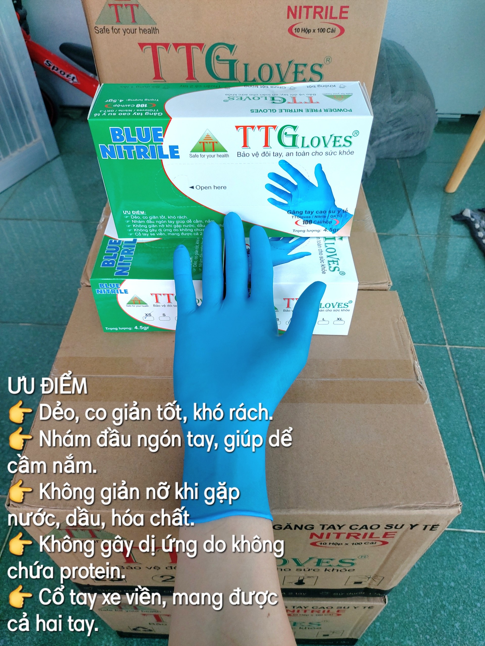 [ Hàng Chính Hãng - Miễn Ship ] Găng Nitrile Xanh Không Bột Cao Cấp TT Gloves 4.5gram. Găng Dày Dùng Trong Công Nghiệp