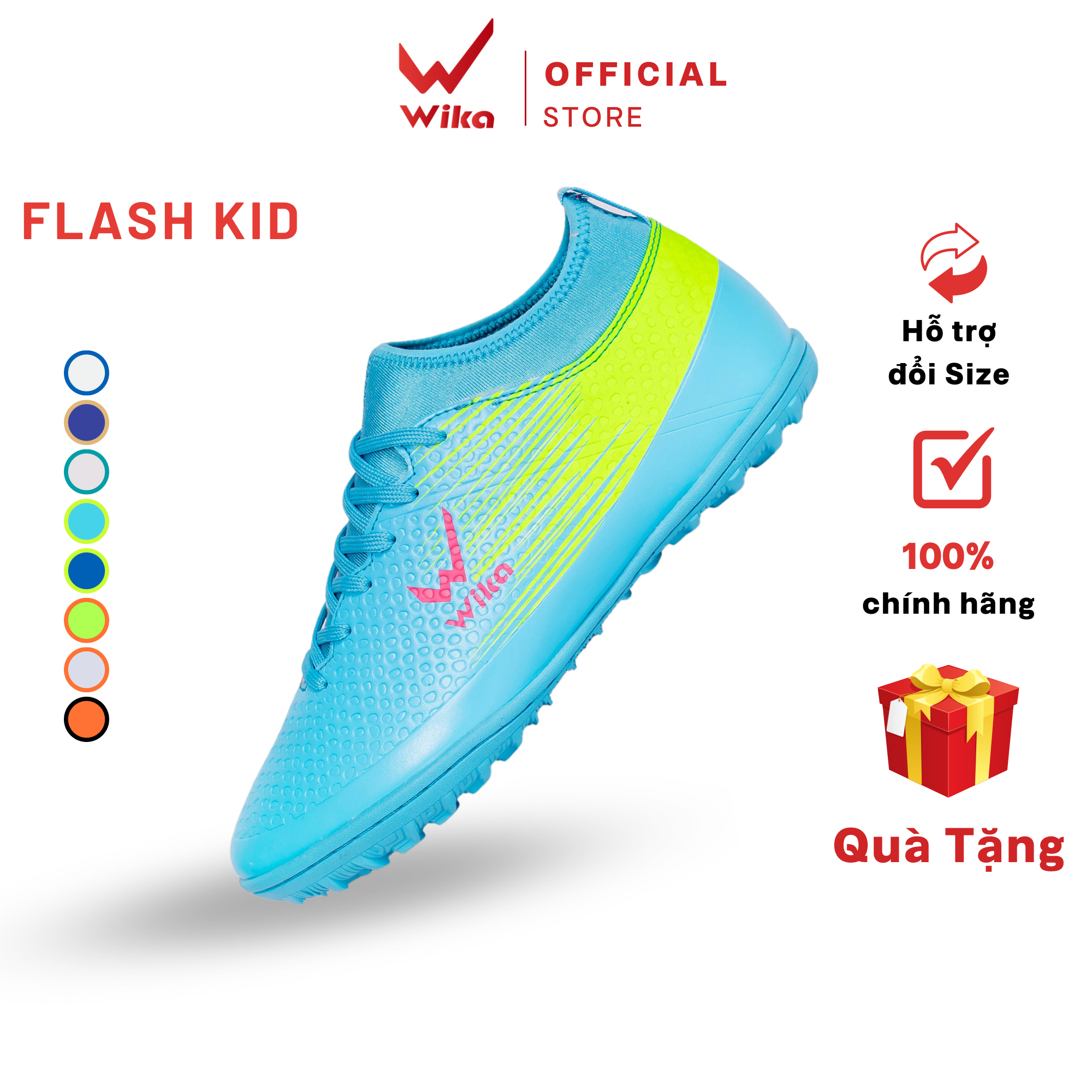 Giày Đá Bóng Trẻ Em Wika Flash Chính Hãng, Giày Đá Banh Cho Bé Sân Cỏ Nhân Tạo Độ Bền Cao, Giữ Form Tốt, Gót Dày Mềm Mại, Ôm Chân, Da Phủ PU Cao Cấp, Đã Khâu Toàn Bộ Đế 2017 PU-3 KID