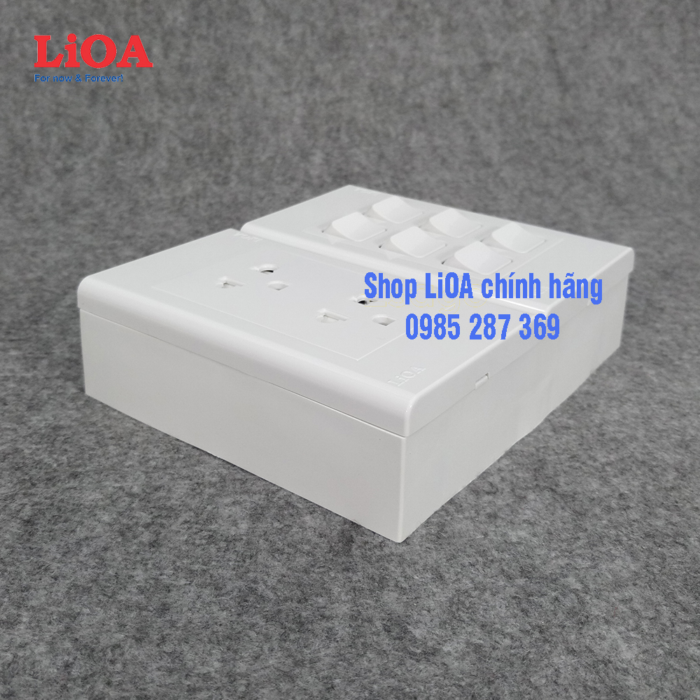 [Lắp nổi] Combo ổ cắm điện đôi 3 chấu 16A (3520W) + 6 công tắc điện LiOA - Lắp nổi