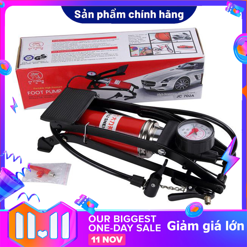 Bơm đạp chân 1 piston dùng cho ô tô - xe máy JC 702A - bơm hơi đạp chân 1 nòng - Bơm hơi đạp chân mini 1 ống bơm ô tô xe máy
