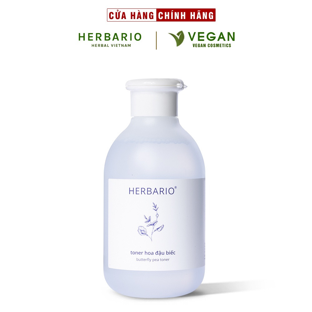 Toner nước cân bằng da hoa đậu biếc herbario 200ml cấp ẩm - 100% vegan - mỹ phẩm thuần chay