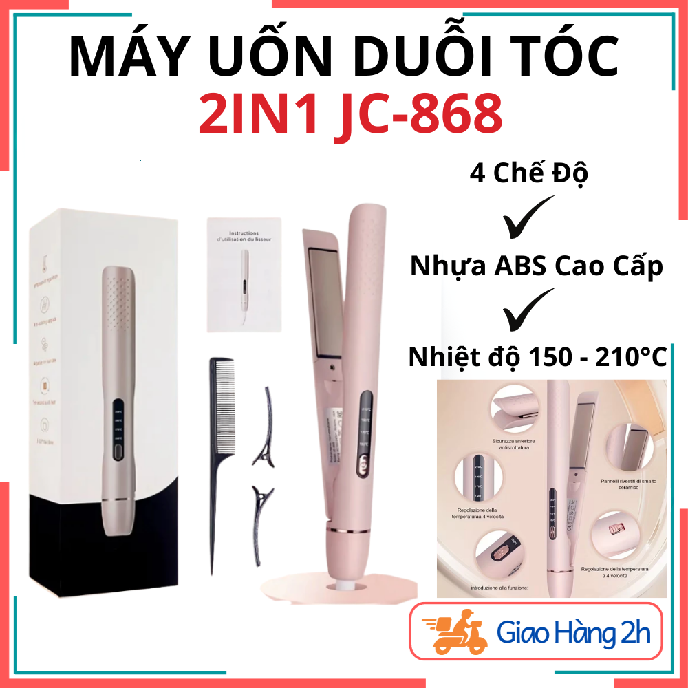Máy Uốn Duỗi Tóc 2in1 JC-868 – Duỗi Thẳng & Uốn Cụp Xoăn Nhẹ – Gia Nhiệt Nhanh – Bản Kẹp Phủ Gốm Ceramic