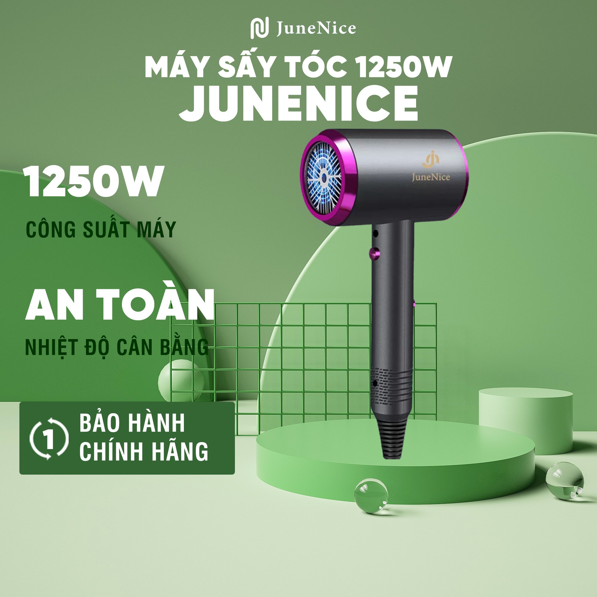 Máy sấy tóc June Nice bản thiết kế nâng cấp, sức gió 1250 với 3 chế độ khác nhau, giúp mái tóc bạn khô tự nhiên