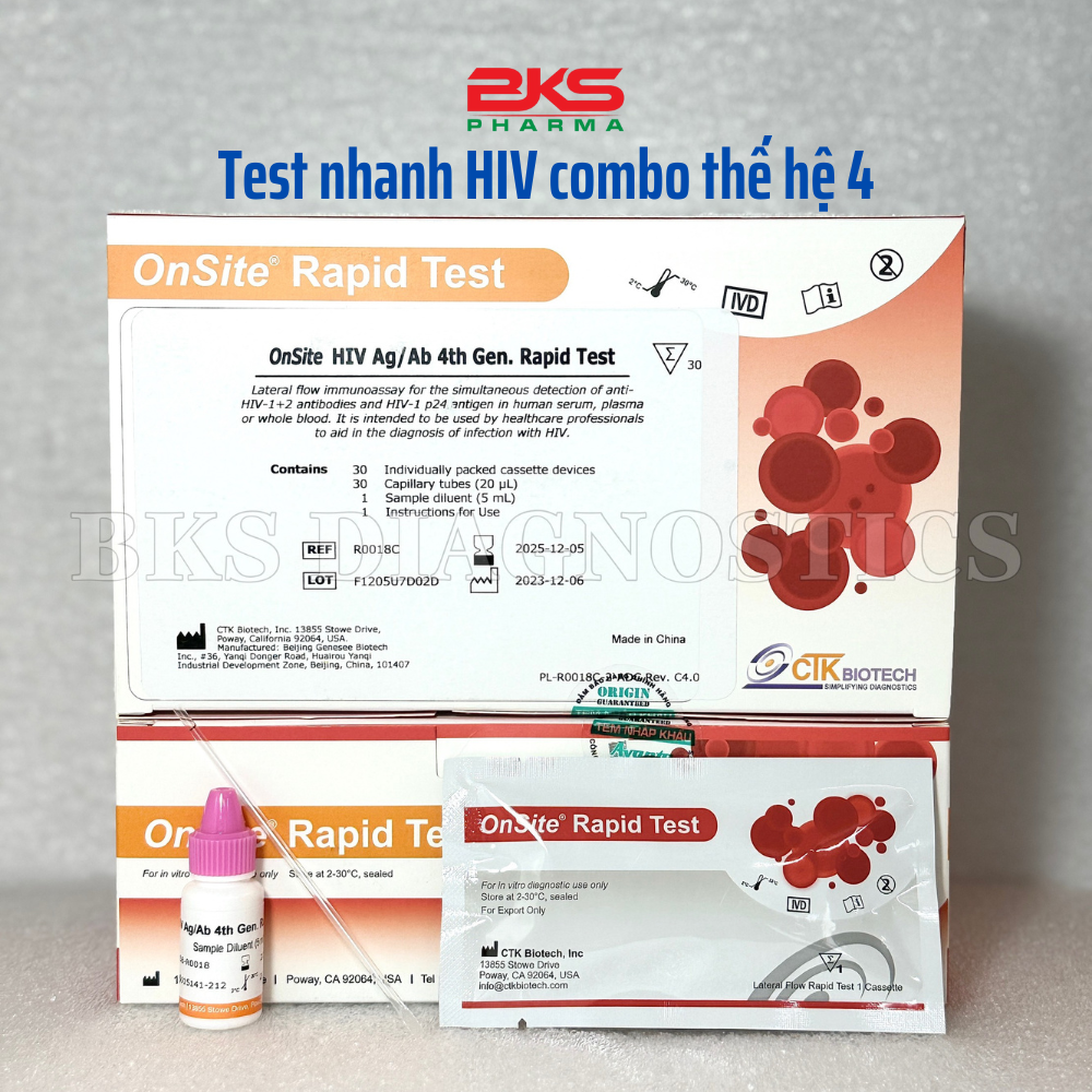 Que test nhanh hiv combo ag, ab 4th gen ctk biotech, che tên sản phẩm