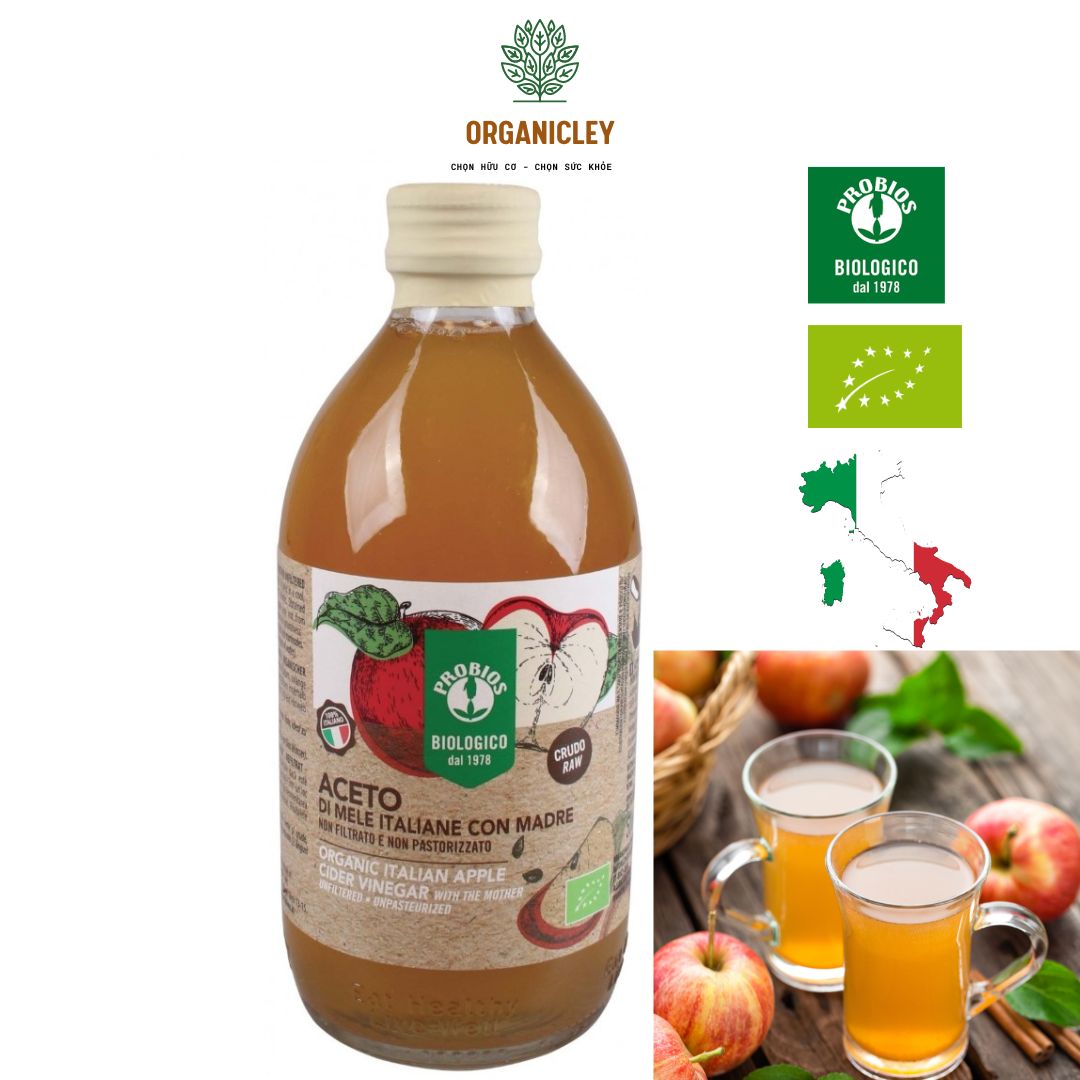 Giấm Táo Hữu Cơ Có Giấm Cái 500ml ProBios Organic Italian Apple Cider Vinegar With The Mother - Dấm Táo - Organicley