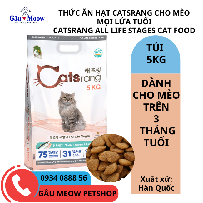 Thức ăn hạt Catsrang cho mèo mọi lứa tuổi