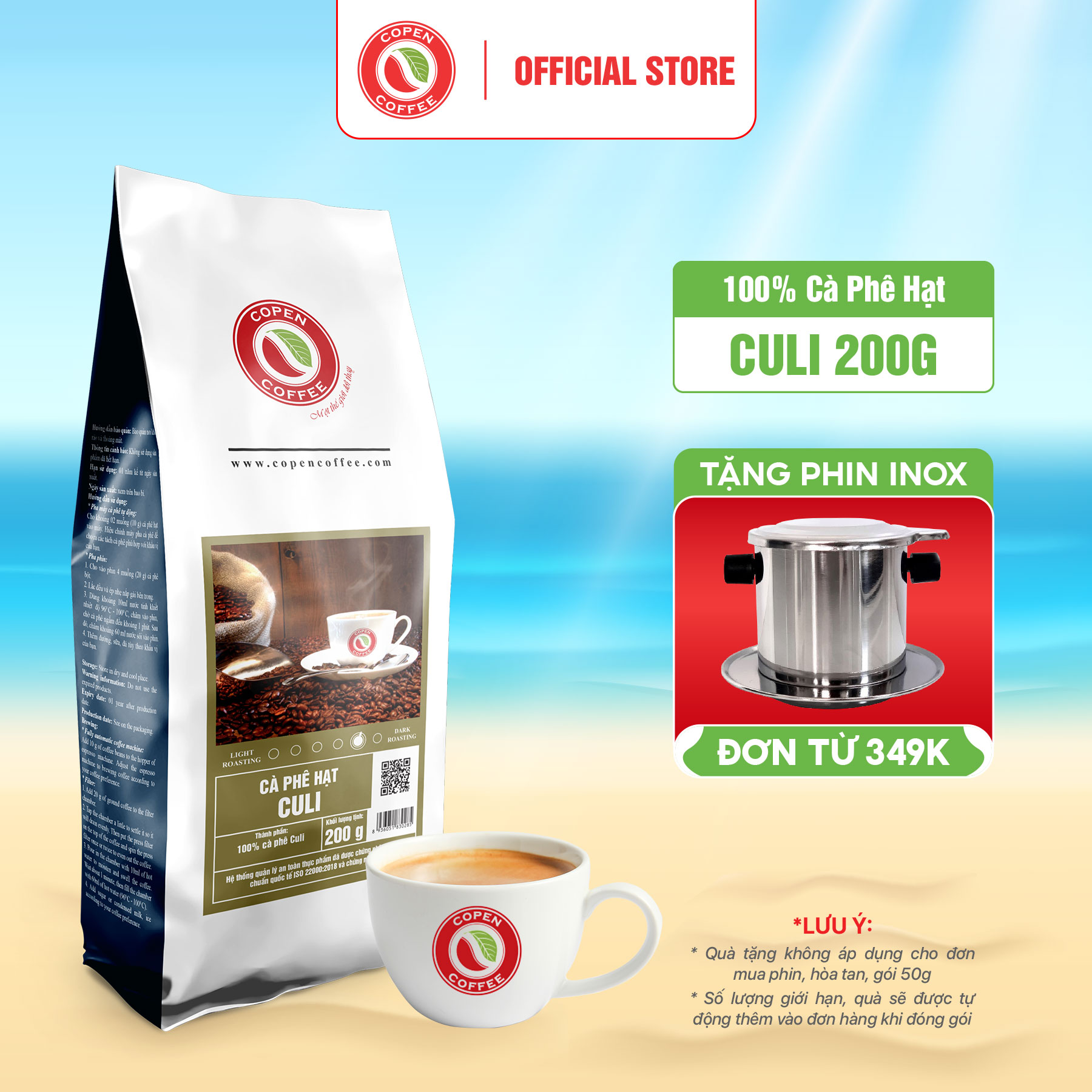 Cà phê hạt culi copen coffee rang mộc nguyên chất - pha espresso, pha phin - đắng đậm, thơm nồng, hậu vị sâu