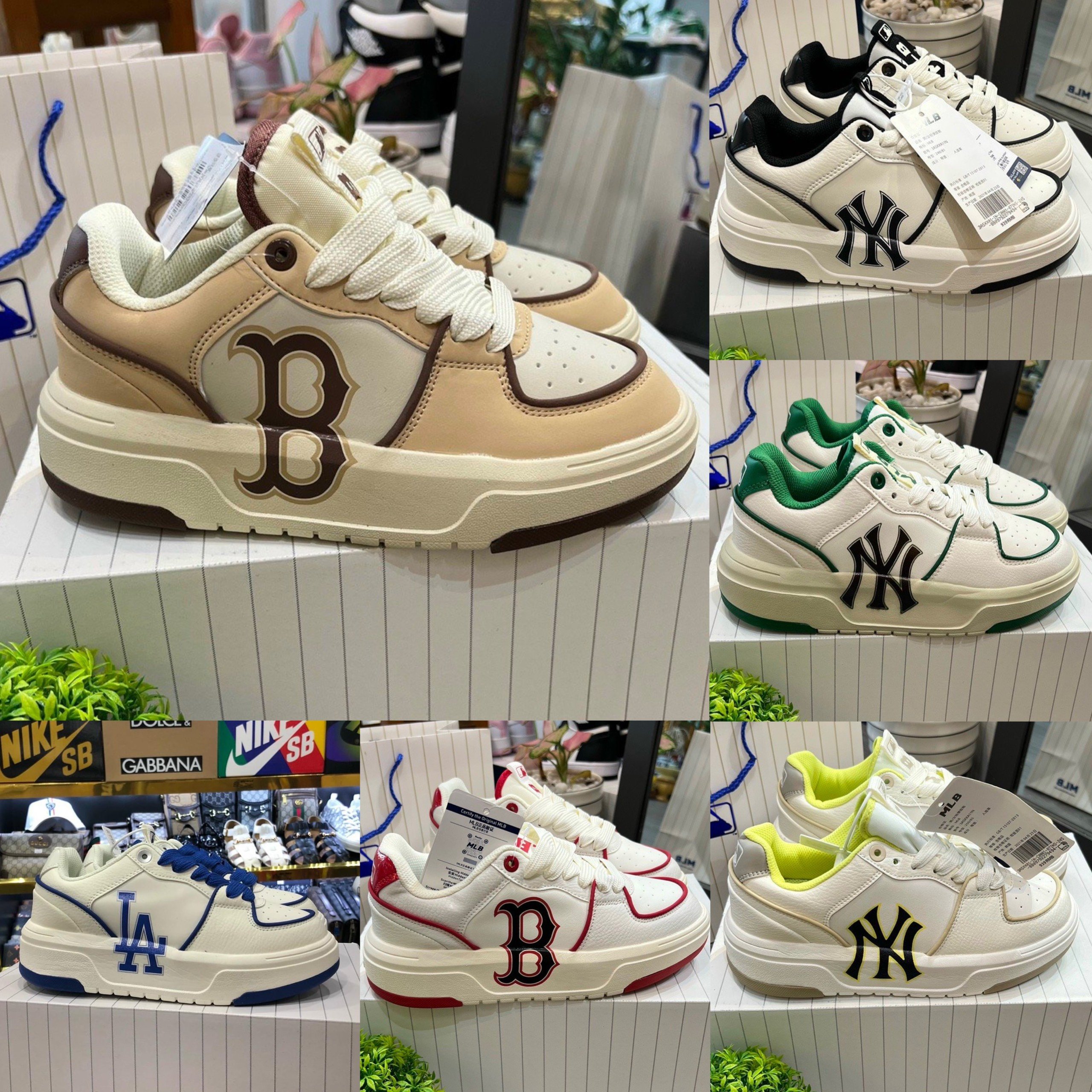 Giày thể thao nam nữ mlb chunky ny kẻ xanh lá, hàng chuẩn full box bill