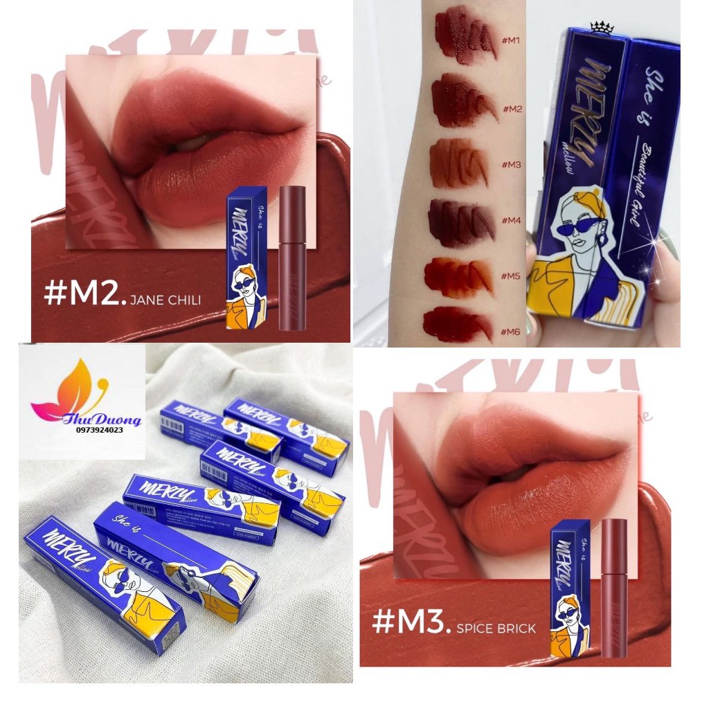[HCM]Son kem siêu lì mịn môi Merzy Mellow Blue Tint Version Girl