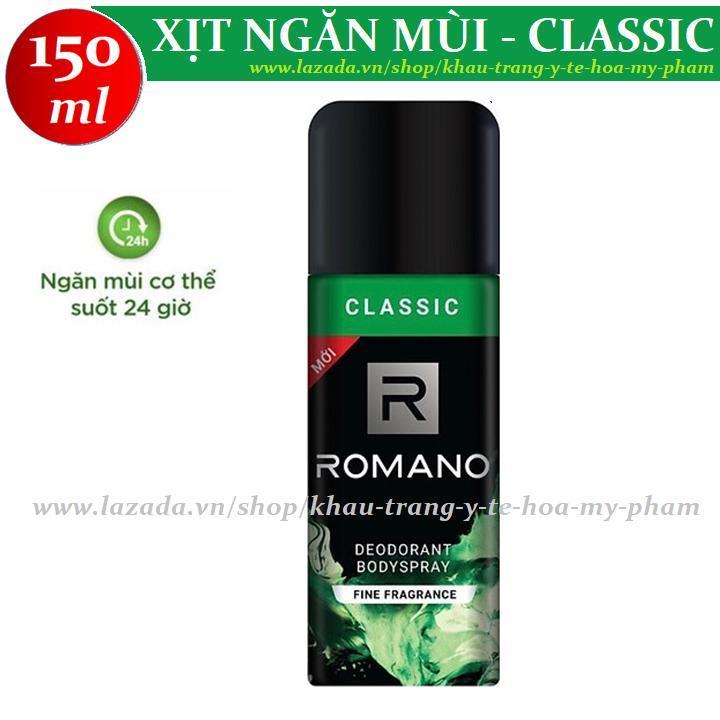 Romano - Xịt ngăn mùi toàn thân cao cấp hương nước hoa Classic 150 ml