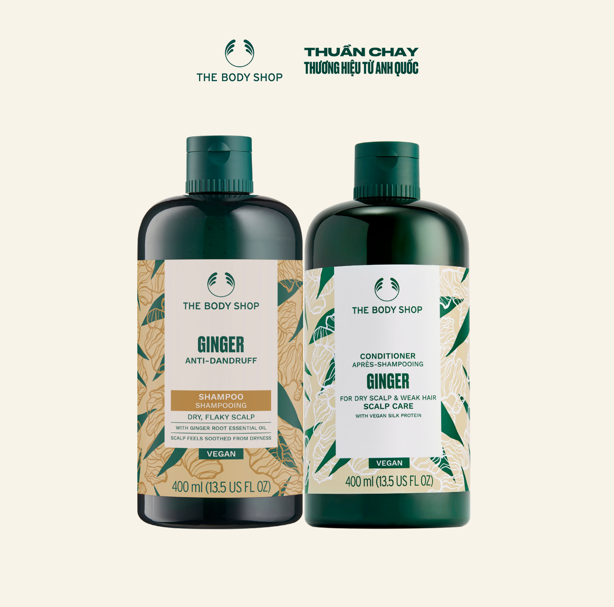 Combo dầu gội ginger scalp care shampoo 400ml & dầu xả ginger scalp care conditioner 400ml the body shop