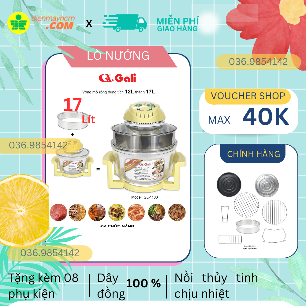 Lò nướng thủy tinh gali gl-1100 1300w 17l nhập khẩu bảo hành chính hãng tem cr chứng nhận chất lượng hàng hóa nhập khẩu