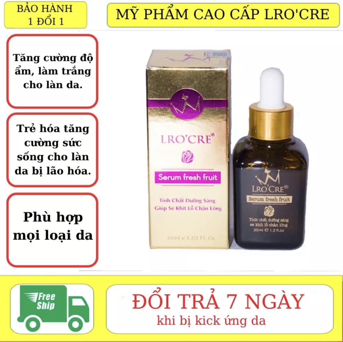 Serum dưỡng da LRO'CRE căng bóng, sáng hồng, se khít lỗ chân lông 30ml