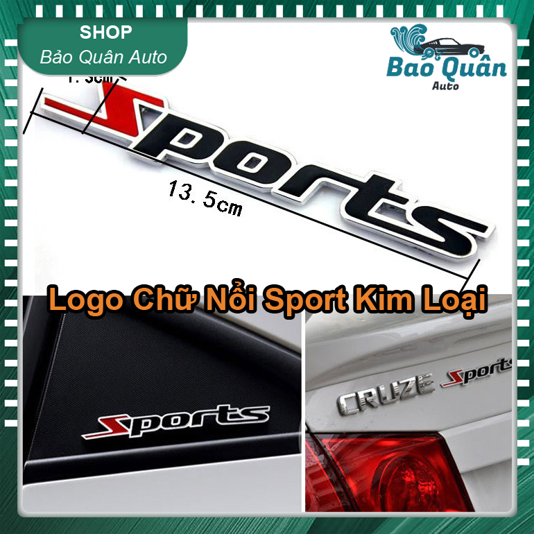 Logo SPORT kim loại chữ nổi trang trí ô tô xe máy