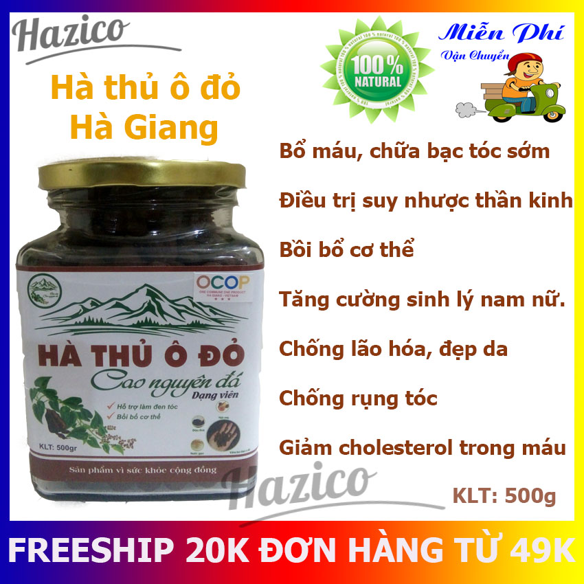 Viên hà thủ ô đỏ Hà Giang 500g Hazico ngăn ngừa  tóc bạc sớm bổ máu bồi bổ cơ thể  đẹp da, tránh hói đầu , rụng tóc, giúp ăn ngon , ngủ  tốt