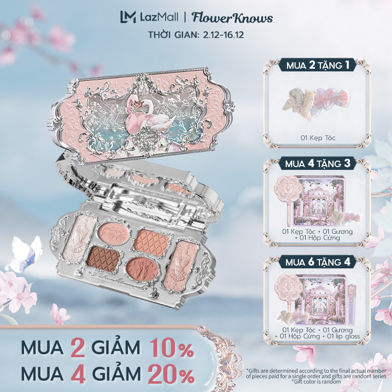 Flower Knows Bảng Phấn Mắt swan ballet Sáu Màu Sắc Hiệu Ứng Mịn Màng Lâu Trôi 6.5g