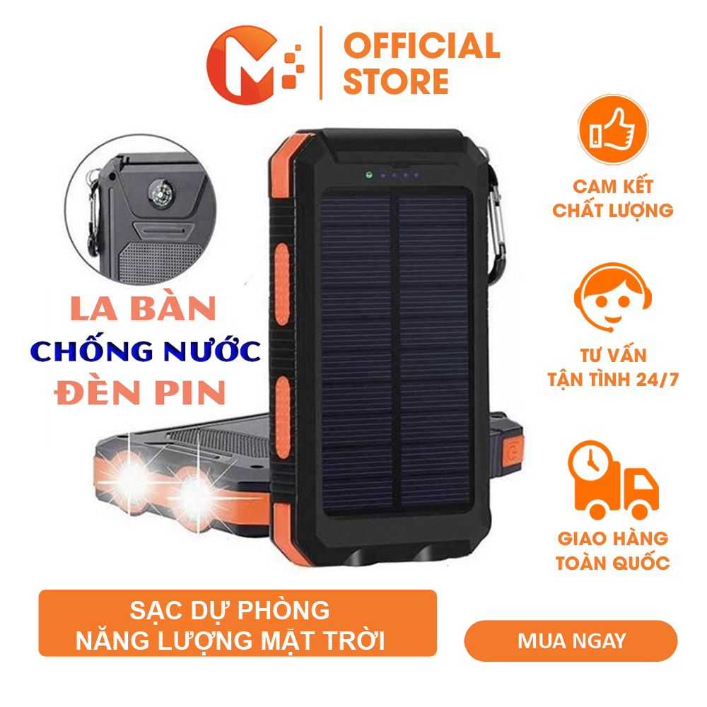 [HCM]Sạc Dự Phòng Năng Lượng Mặt Trời Đa Năng Chống Nước Đèn Pin Kép La Bàn Sạc Nhanh 2A 5.000mAh 10.000mAh 20.000mAh cục pin sạc dự phòng cục sạc dự phòng sạc dự phòng Anker Hoco Samsung Xiaomi iPhone Powerbank Solar Mikatek