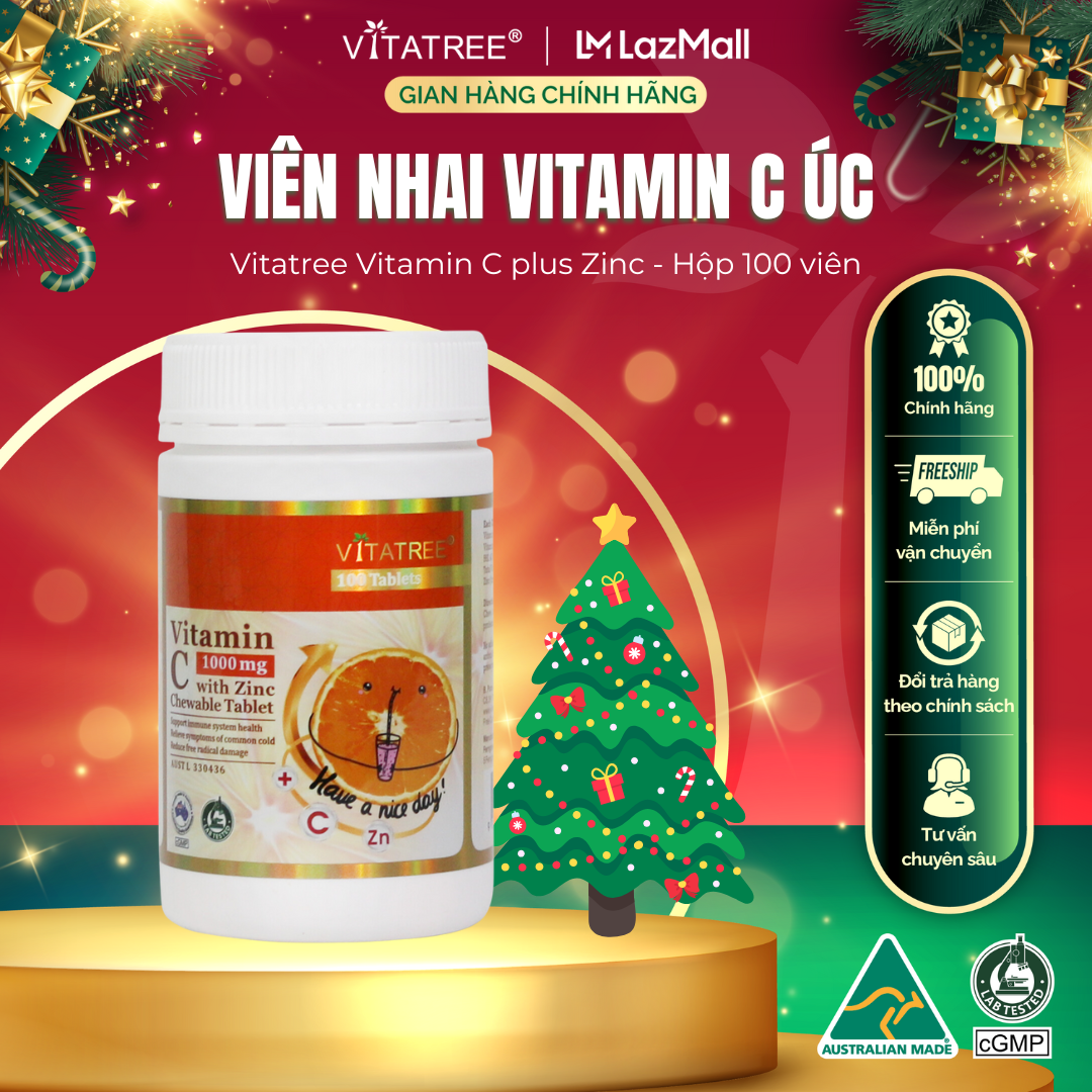 Viên nhai tăng đề kháng Vitatree Vitamin C 1000mg with Zinc 100 viên - Hàng nhập khẩu Úc chính hãng