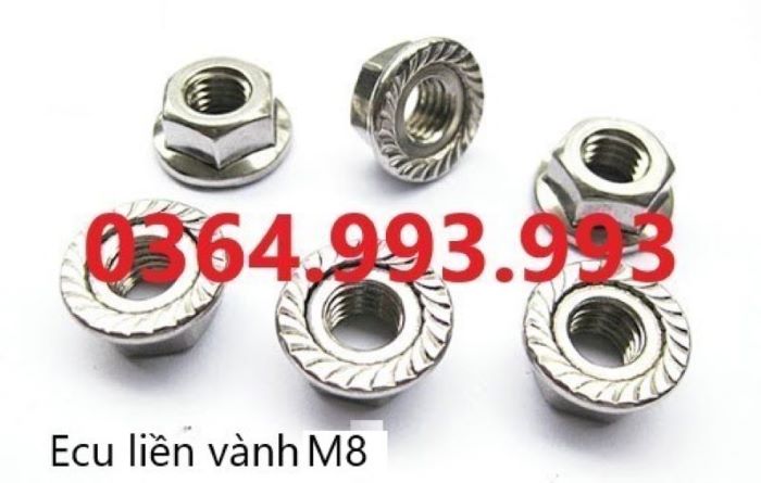 Gói 50 cái Ecu liền long đen M8 Inox 304/Đai ốc liền vành M8 Inox 304