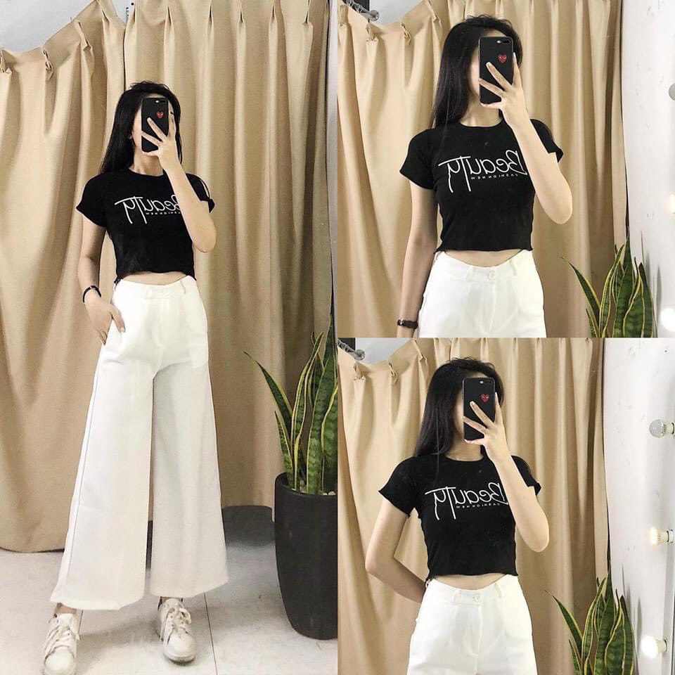 Áo thun borip corptop in chữ beautyful ttsla0216
