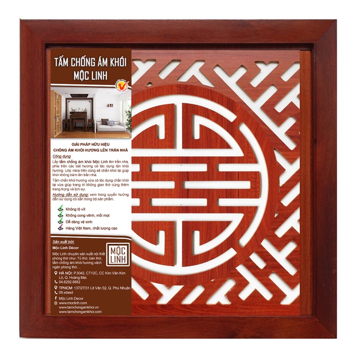 Tấm chống ám khói hương bàn thờ Mộc Linh 41x41 cm Chữ Thọ (Nâu)