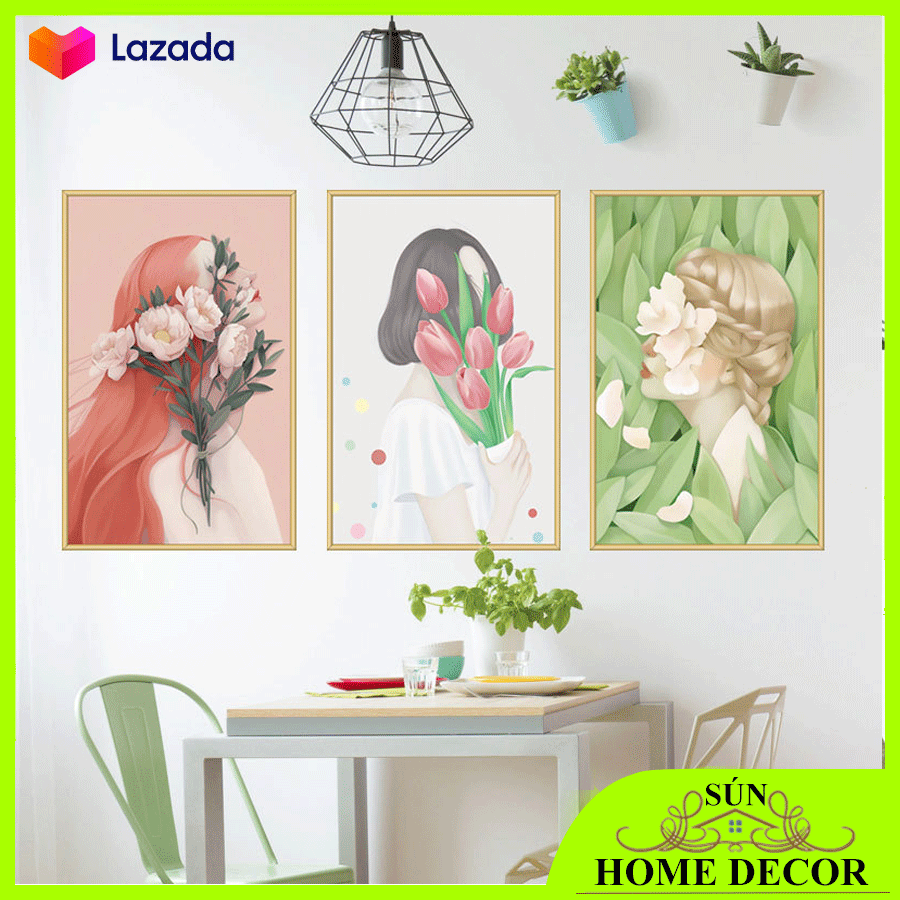 [COMBO 3 BỨC- ÁP MÃ GIẢM 20K] Tranh dán tường mẫu 3 cô gái cực đẹp, decal trang trí tường nhà, phòng khách, phòng ngủ, quán cafe...
