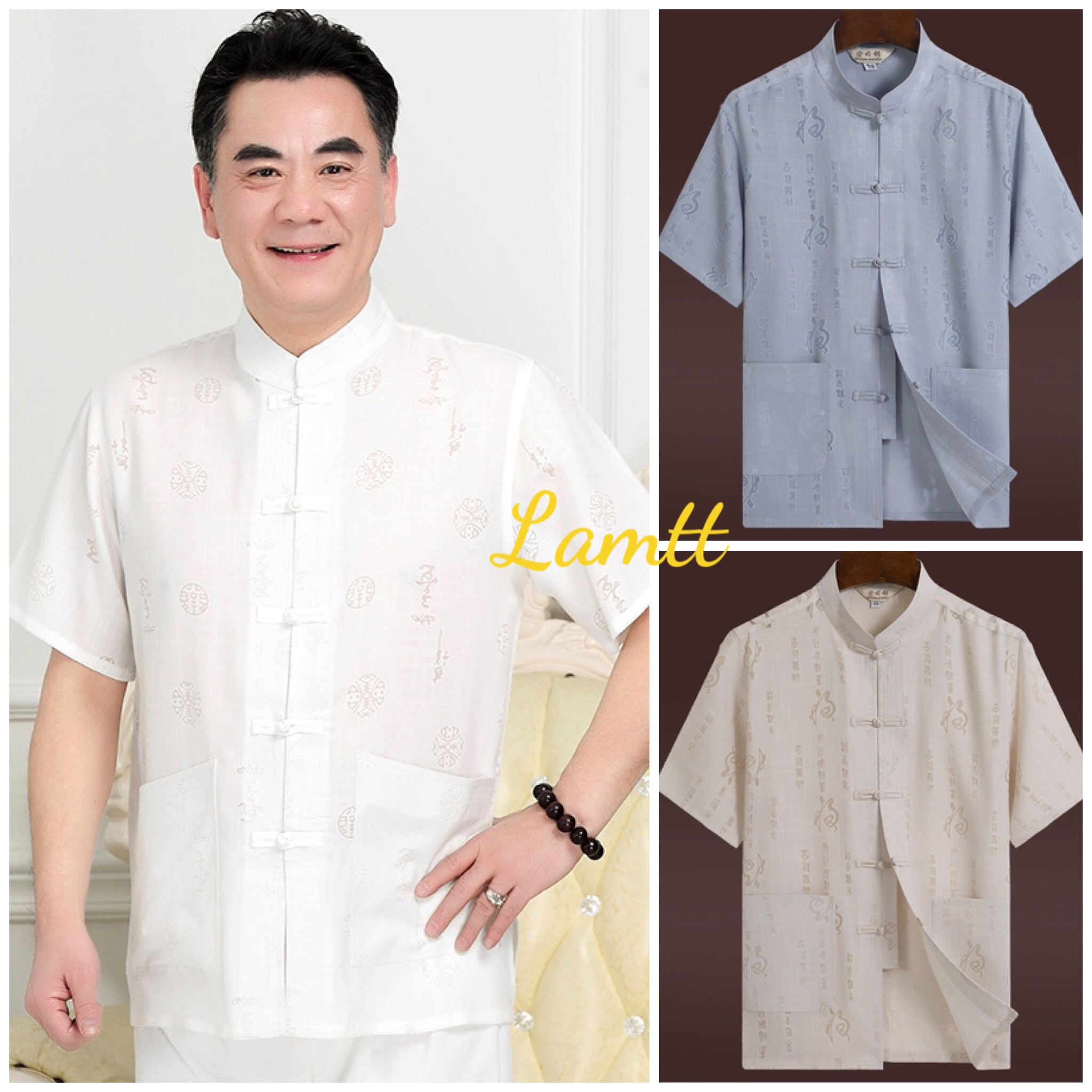 Áo sơ mi cổ tàu chất đũi nam trung tuổi