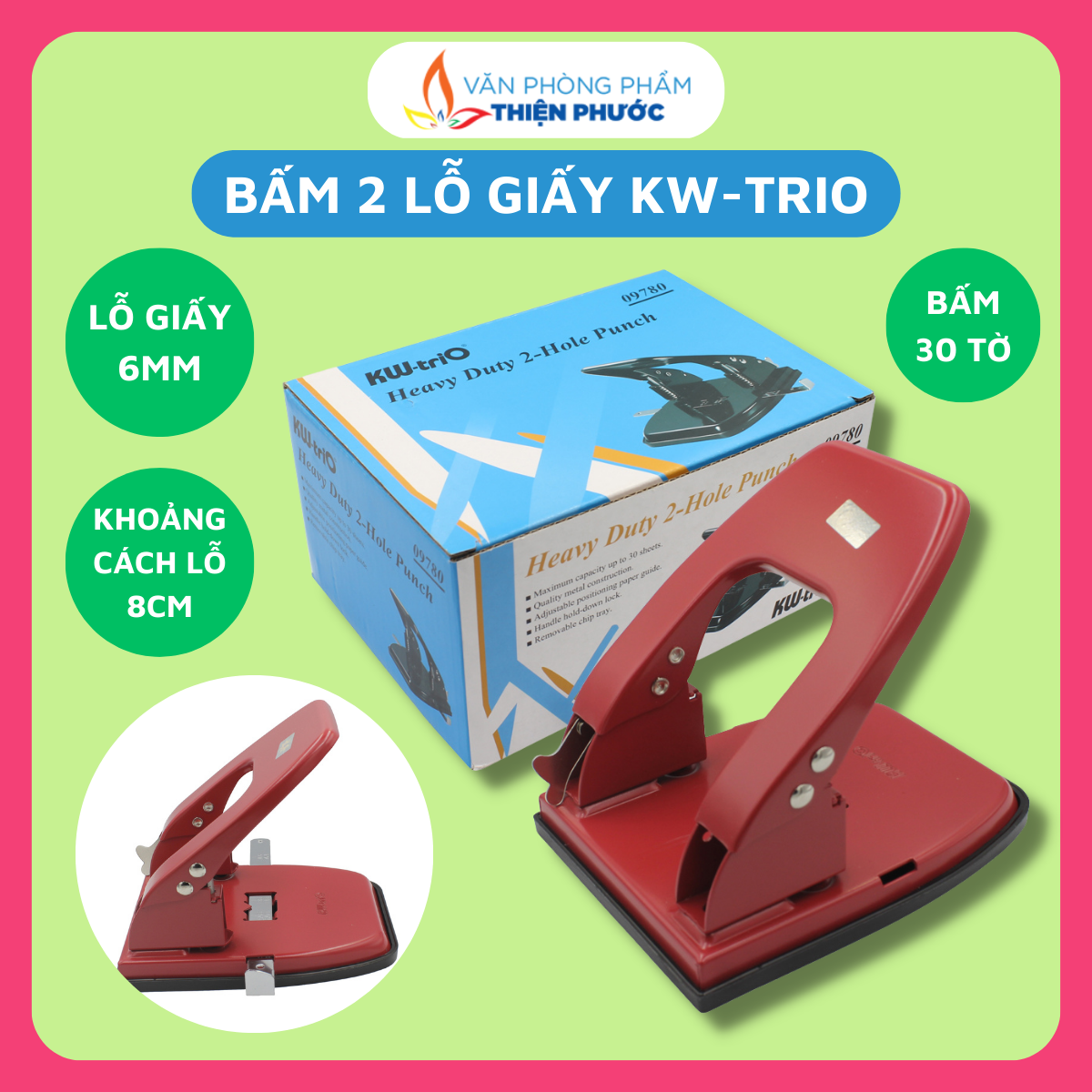 Bấm lỗ giấy sổ còng kw-trio 9780 bấm 30 tờ giấy thiện phước