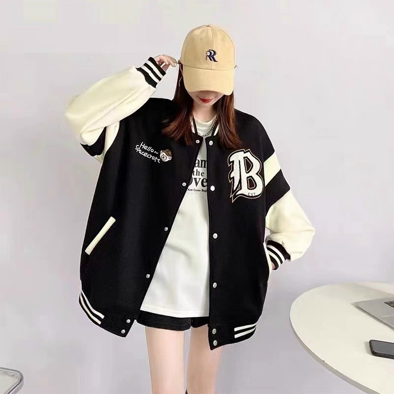  Áo Bomber Nỉ Thêu Chữ B Mẫu Form Rộng Áo Khoác Nỉ Hoodie Cúc Bấm Dày Dặn Unsiex - U473 