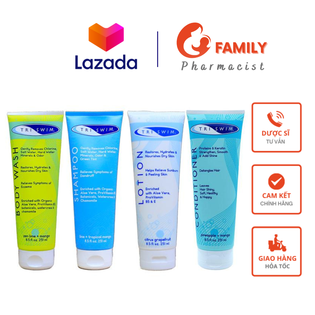 Combo Dầu gội Dầu xả Sữa tắm Lotion Triswim cho người đi bơi