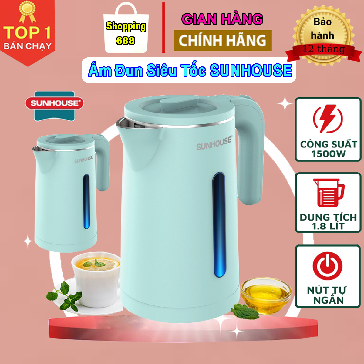 [FREESHIP - MAX] Ấm Đun Siêu Tốc SUNHOUSE SHD 1351 - Bình Đun Nước Siêu Tốc Cao Cấp, Ấm Đun Nước Siê