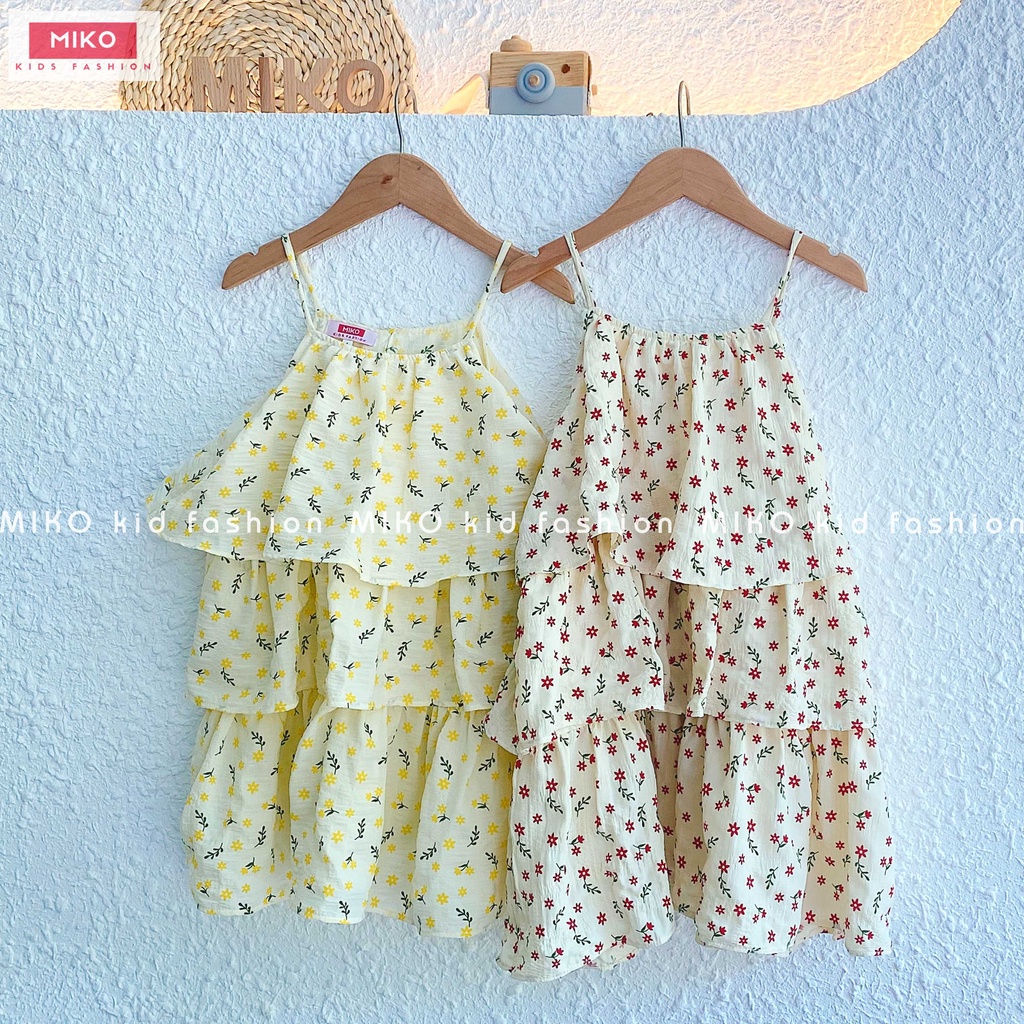Váy 2 dây cho bé miko hoa nhí vàng đỏ vải thô mẫu váy kimora