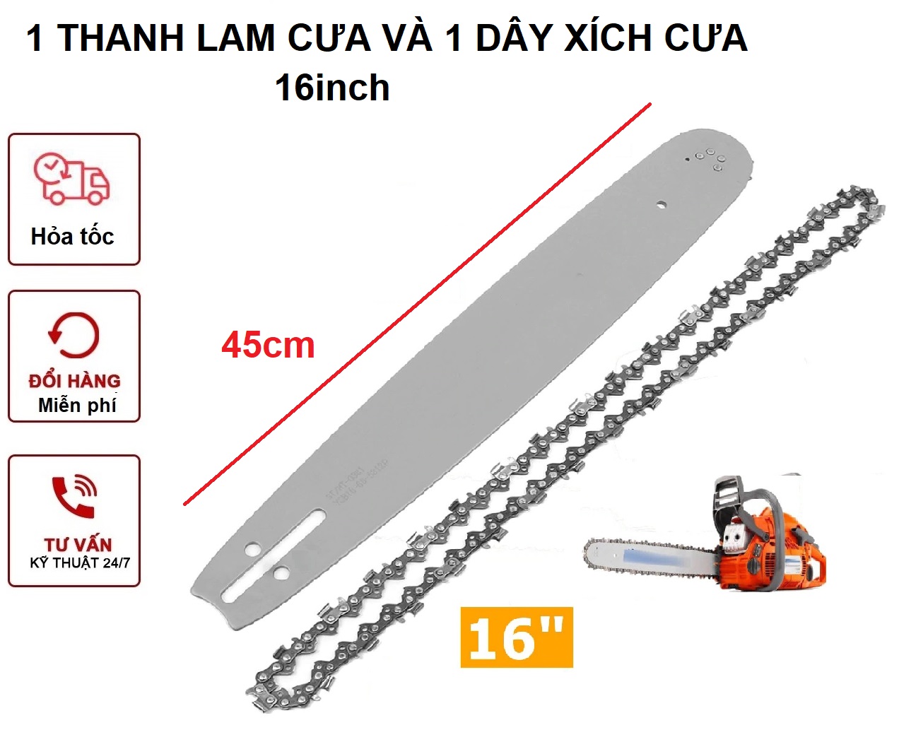 Bộ đầy đủ Lam dẫn xích và dây xích cưa 12 inch 16 inch 22 inch cho máy cưa điện cưa xăng cưa xích, thanh lam dẫn hướng và sên xích cưa cho cưa điện cưa xăng cưa máy