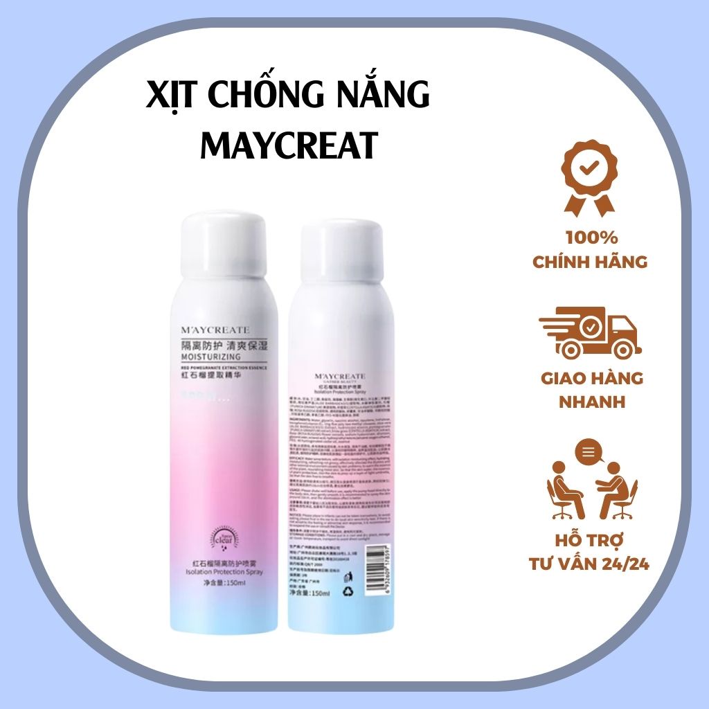 Xịt chống nắng body trắng da Maycreate nâng tone da body dạng xịt phun sương