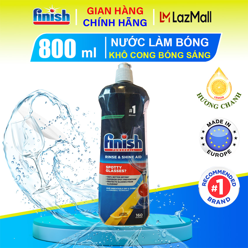 Dung dịch làm bóng chén bát Finish chai 800ml sử dụng cho máy rửa bát - Nước trợ xả, nước làm bóng F