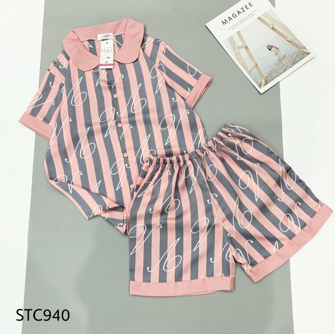 Bộ ngủ lụa satin tay cộc quần cộc - hàng thiết kế loại 1
