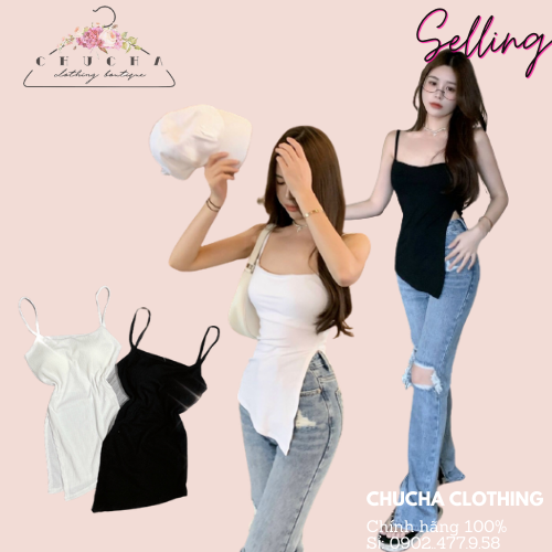 Áo 2 dây xét tà kiểu nữ chất thun gân dày có sẵn mút ngực chuchaclothing