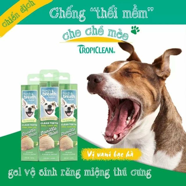 [HCM]GEL LÀM SẠCH MẢNG BÁM CAO RĂNG CHO CHÓ VỊ VANI BẠC HÀ Fresh Breath Clean Teeth Vanilla Mint Oral Care Gel