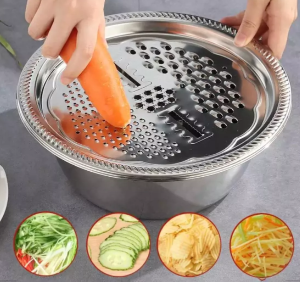 Bộ rổ bào rau củ inox 28cm - bộ thau rổ bào rau củ inox không rỉ 3 món – dụng cụ thái cắt rau củ