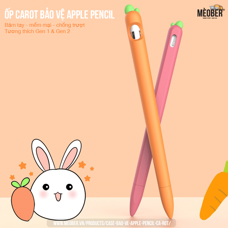 Case bảo vệ Apple Pencil thế hệ 1 và 2, chất liệu silicon cao cấp, ốp cover Apple Pencil Cà Rốt (3 màu)