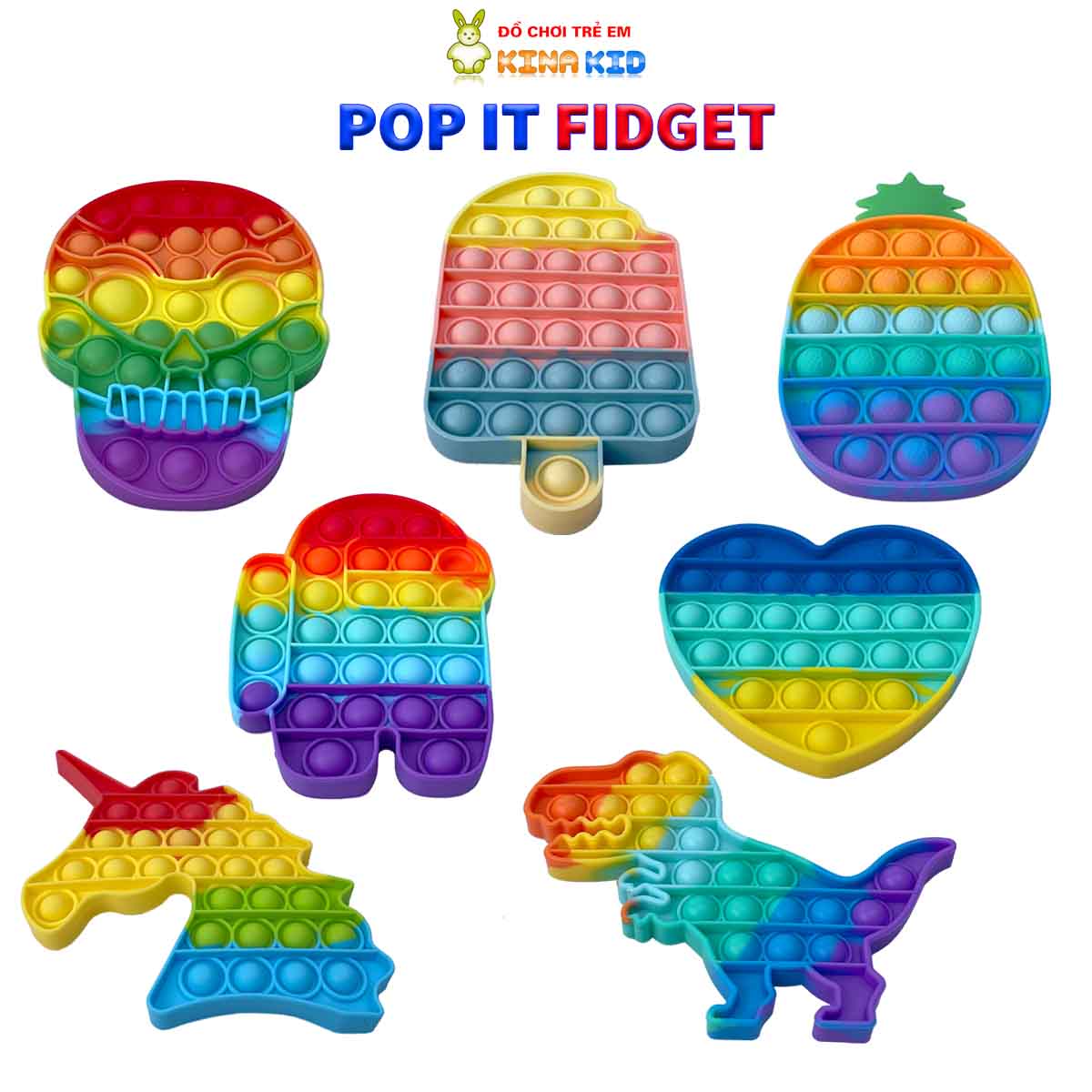 Pop It Fidget Đồ Chơi Bấm Nút Giảm Căng Thẳng, Nhiều Kiểu Hình Cho Bé