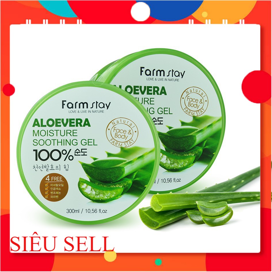 Gel Nha Đam Aloe Vera FarmStay 100% Đa Công Dụng 300ml Gel Đậm Đặc