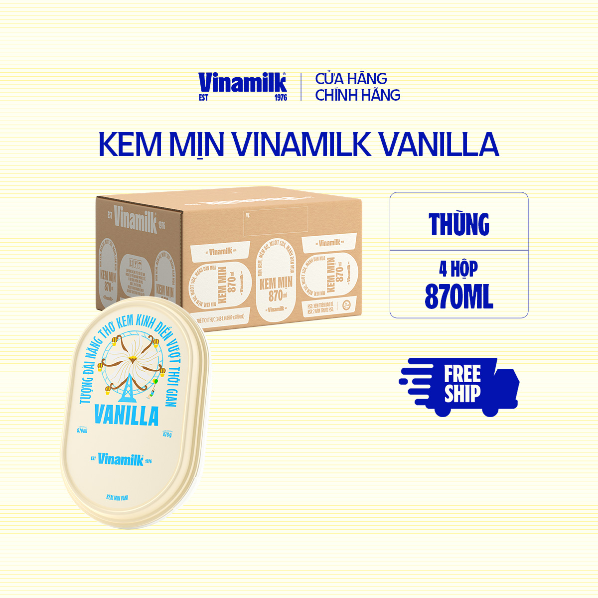[CHỈ GIAO TRONG BÁN KÍNH 5KM] Thùng 4 hộp Kem Hộp Vinamilk Vani Hộp 870ml
