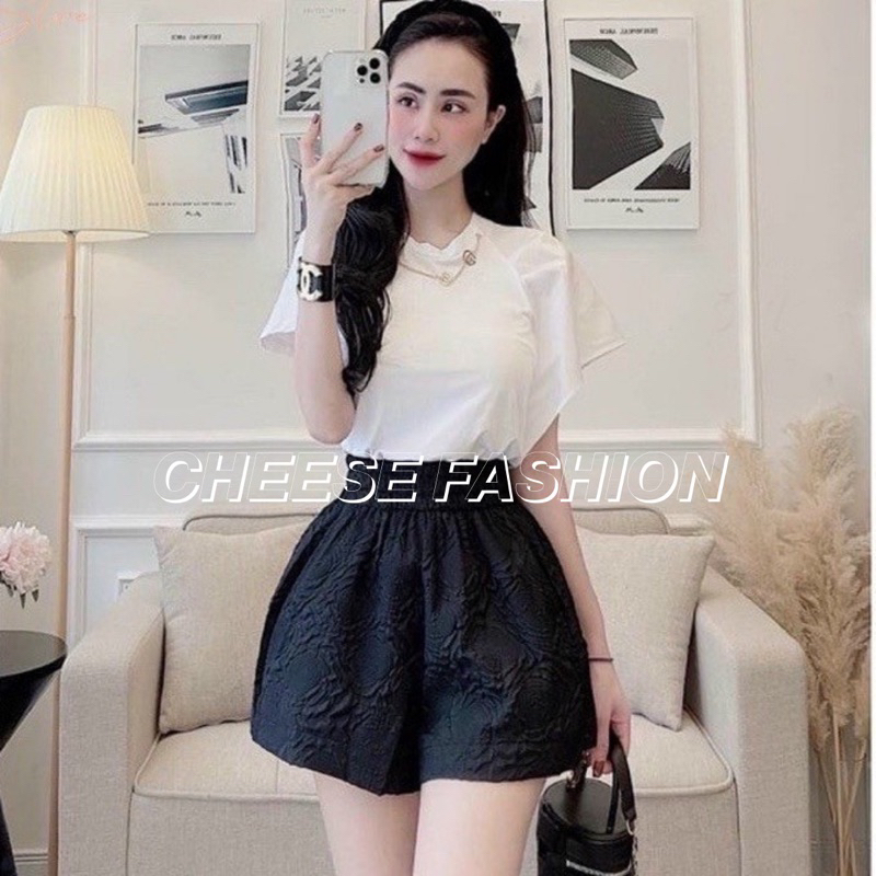 Quần short nữ lưng cao dập 3D xốp phồng in hoa nổi siêu hot quần đùi nữ cạp chun hàng đẹp loại 1