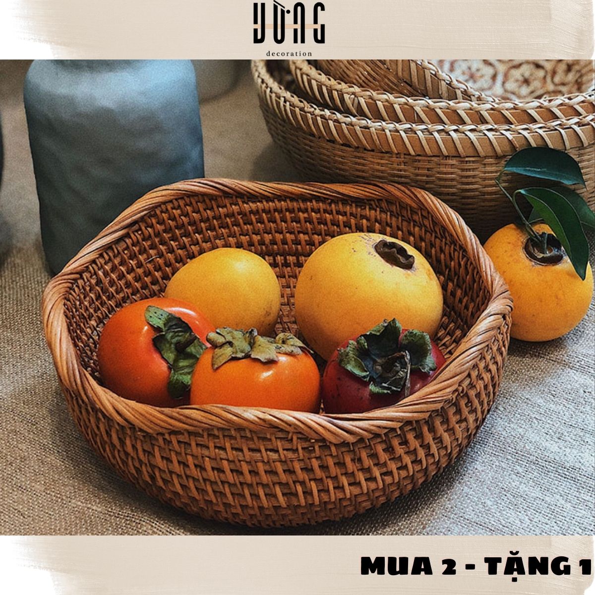 Khay Mây Đựng Đồ VỪNG DECOR Đựng Hoa Quả, Bánh Kẹo, Đồ Khô Phòng Khách, Nhà Bếp - Hàng VNXK [ FreeShip-Giảm 5k đơn 0đ ]