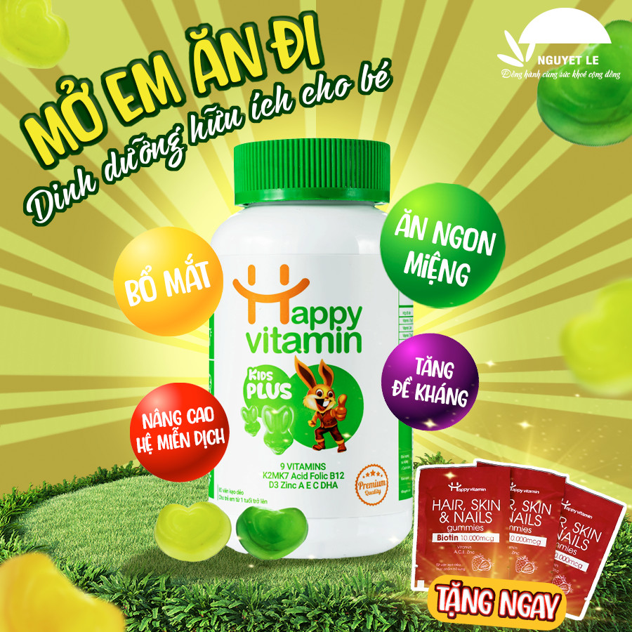 Kẹo Dẻo Happy Vitamin Kids Bổ Sung Vitamin Tăng Sức Đề Kháng Cho Trẻ - Hộp 80 Viên tặng 5 túi kẹo Boitin happy vitamin