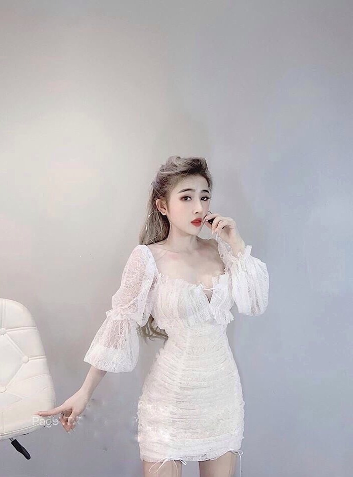 Đầm ôm phối ren nhún 2 lớp thời trang