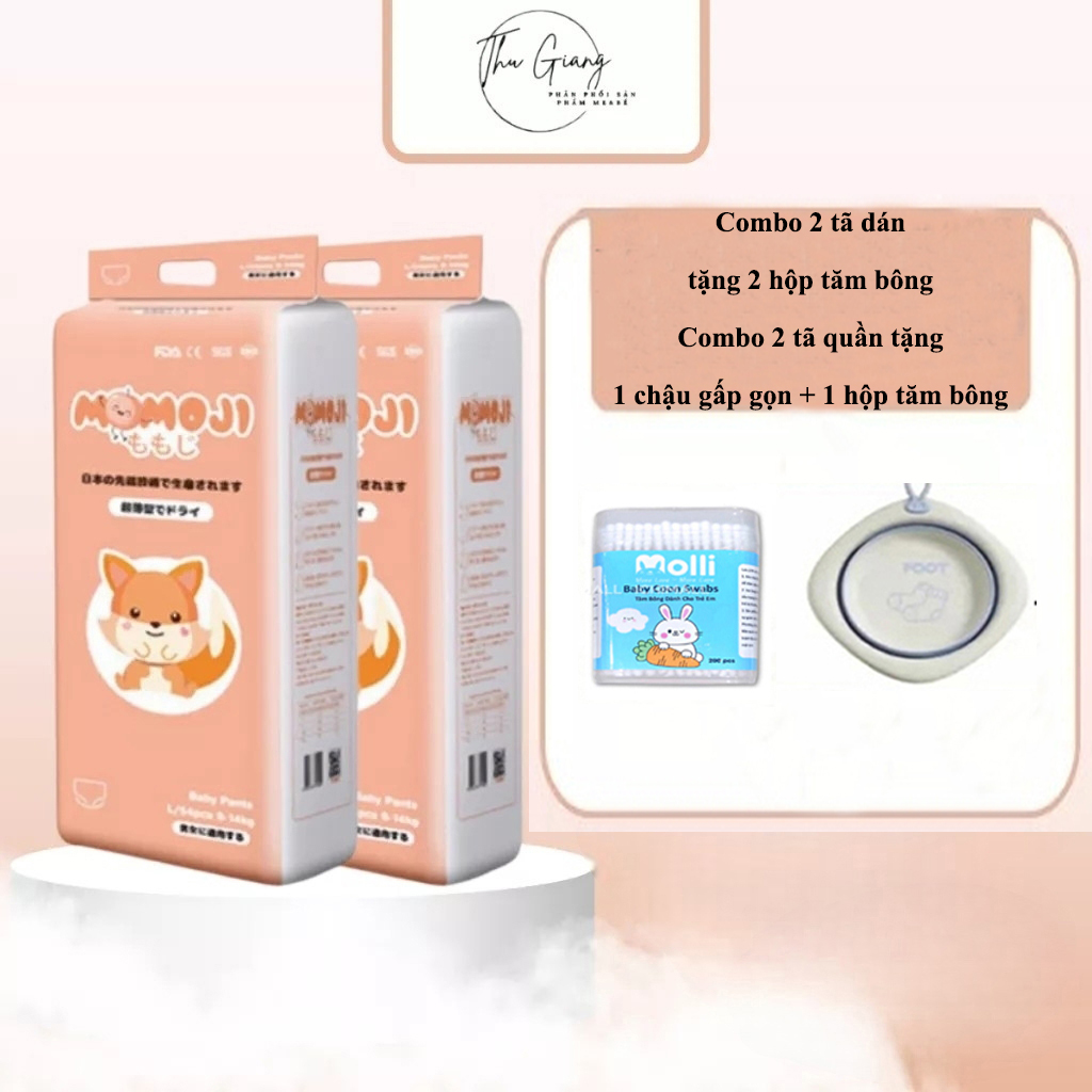 Combo 2 Tã Quần/Dán Momoji Nhật Bản Thoáng Khí, Thoát Ẩm Tốt Giúp Da Bé Sơ Sinh Khô Thoáng Dài Lâu