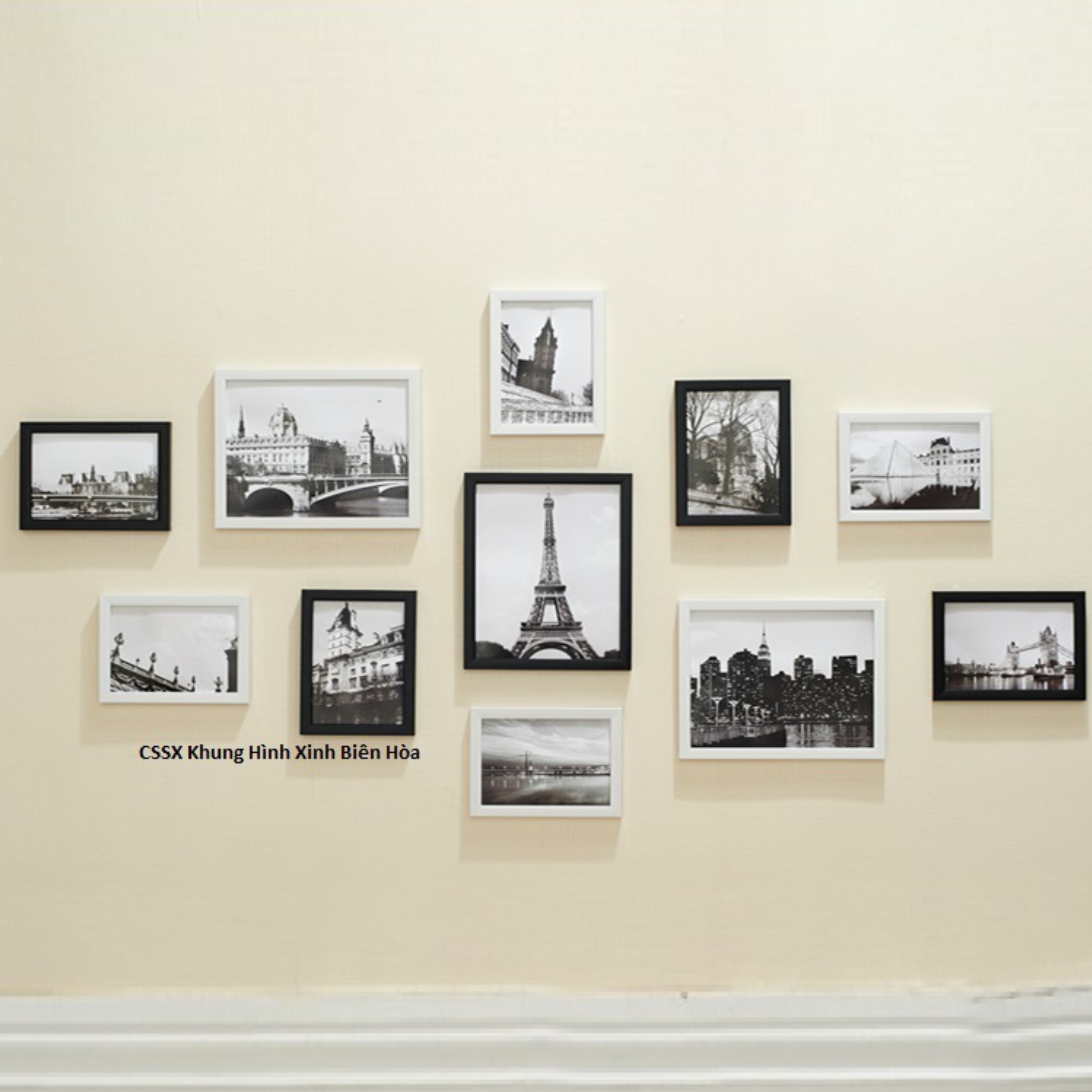 Bộ 11 khung ảnh treo tường ( 8 khung 13x18 & 3 khung 20x25 ) cm - Kiến trúc thế giới - Mặt kính sang trọng