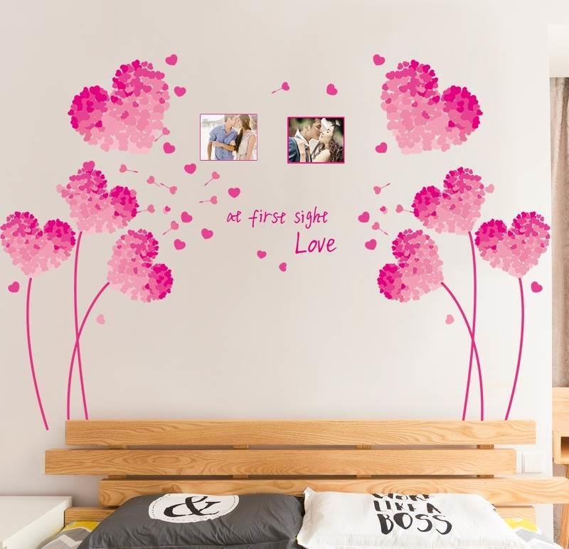 Decal dán tường Bộ đôi trái tim hồng- 2H57-flowerdecal-Scenedecal